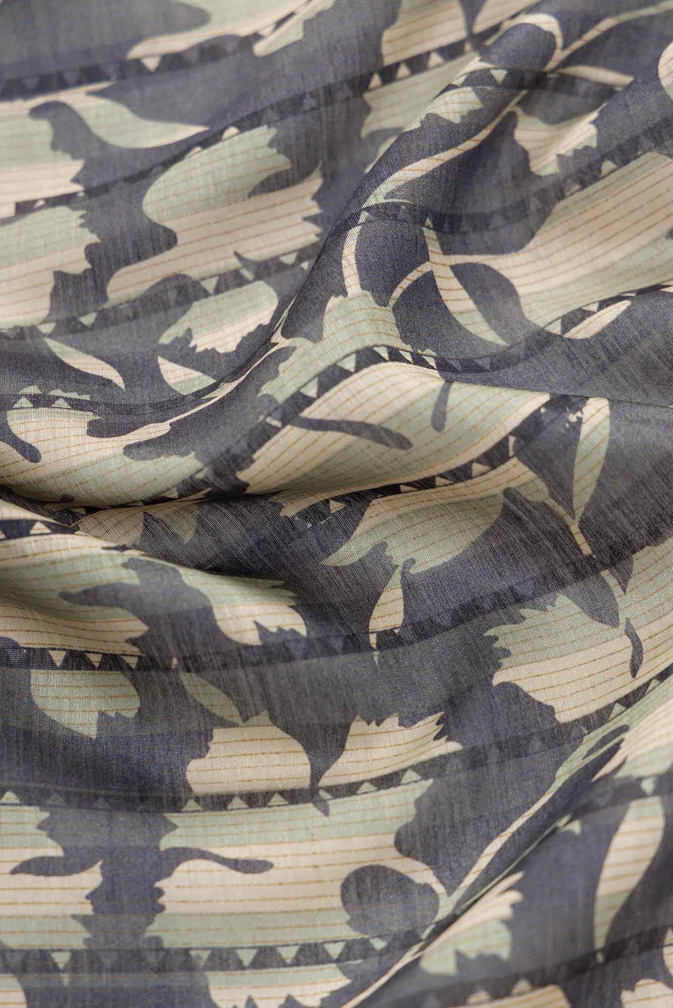 Grey Tussar Silk Dress Material