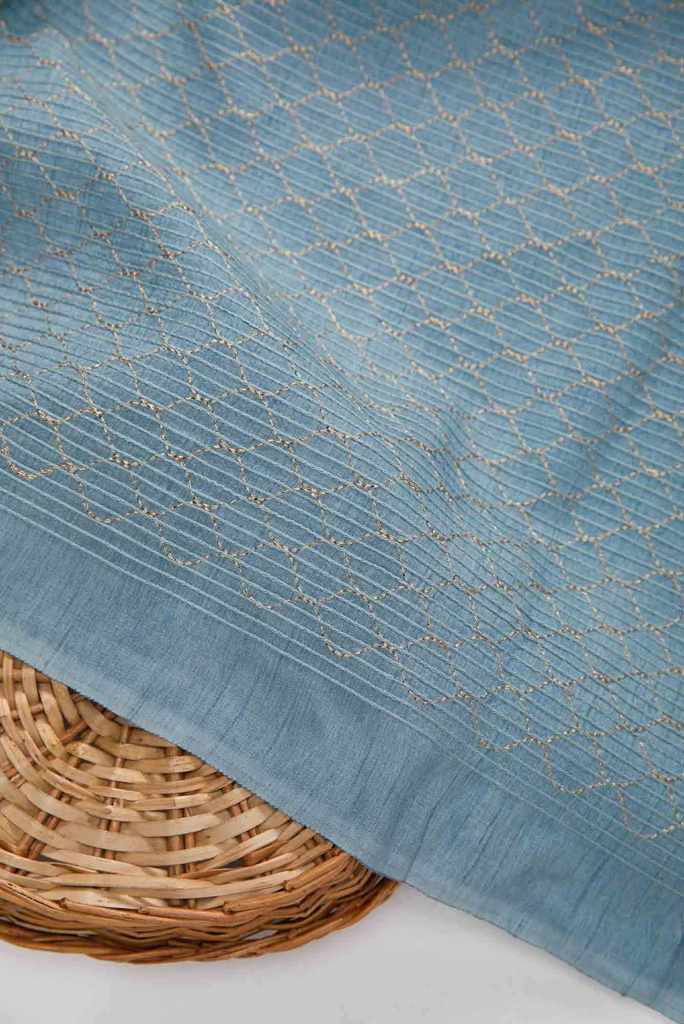 Blue Raw Silk Dress Material