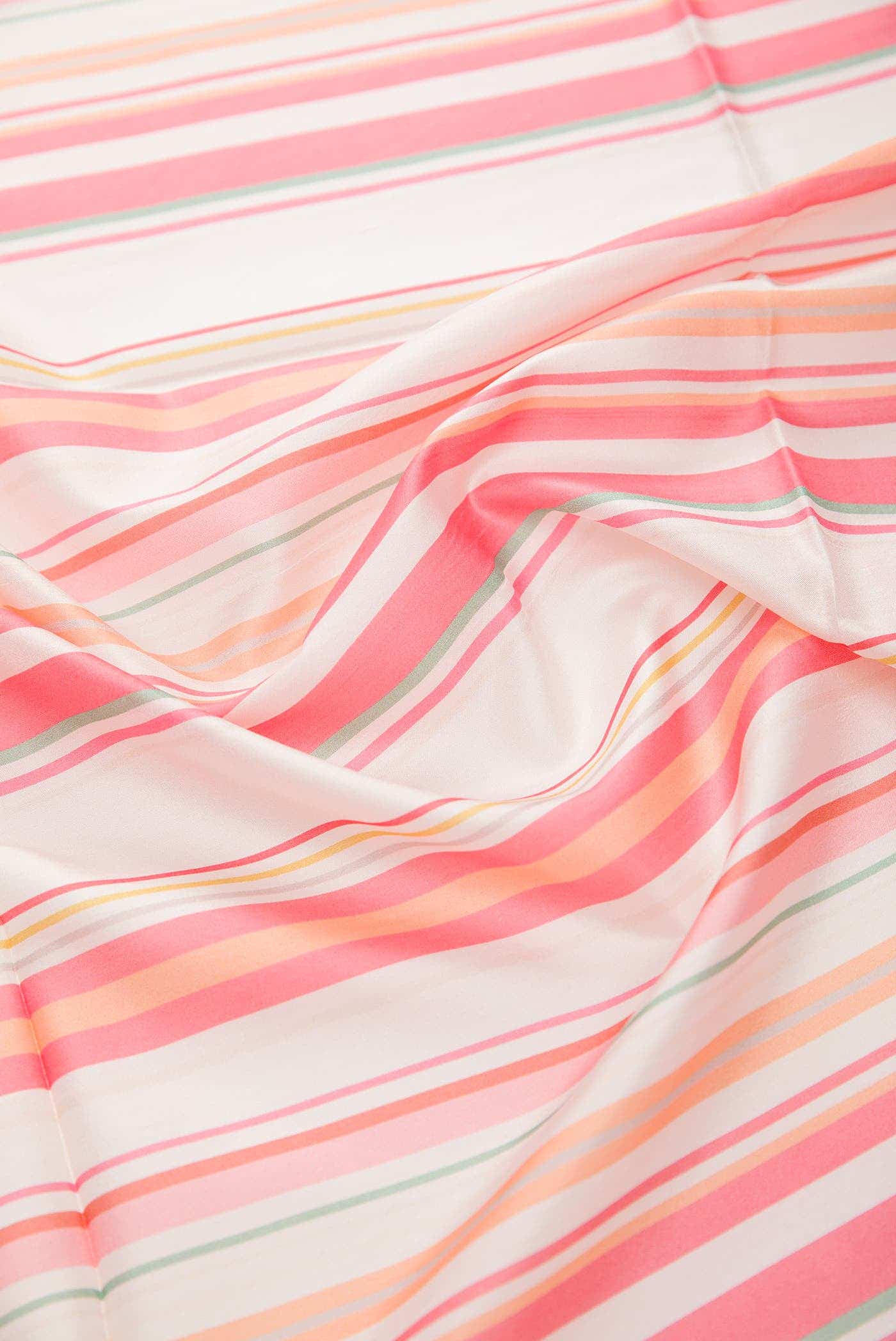 Peach and Off White Printed Silk Dress Material
