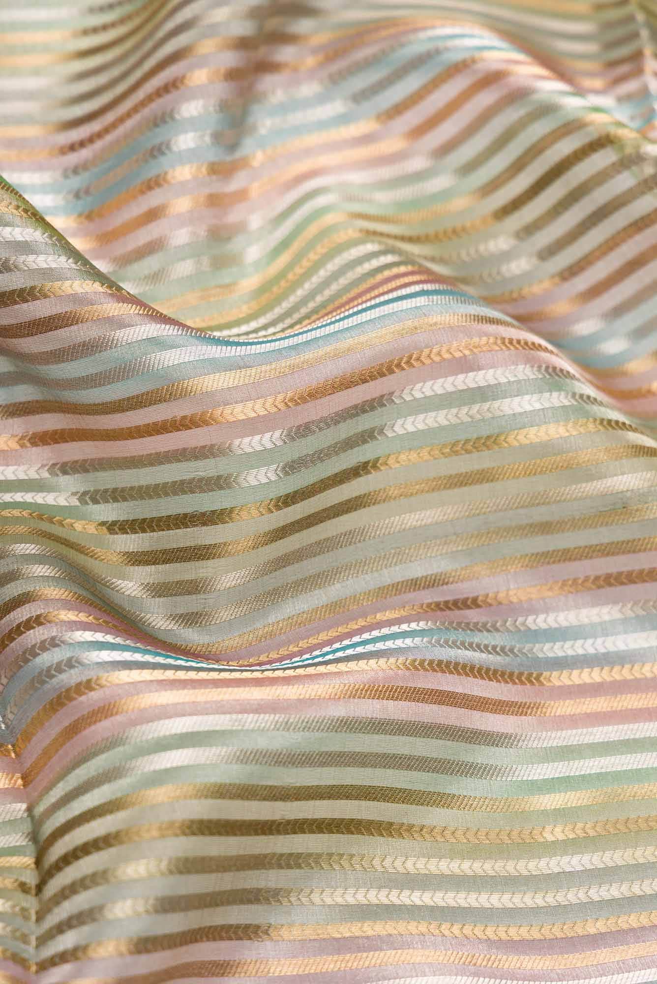 Pink|Blue and Green Organza Silk Dress Material
