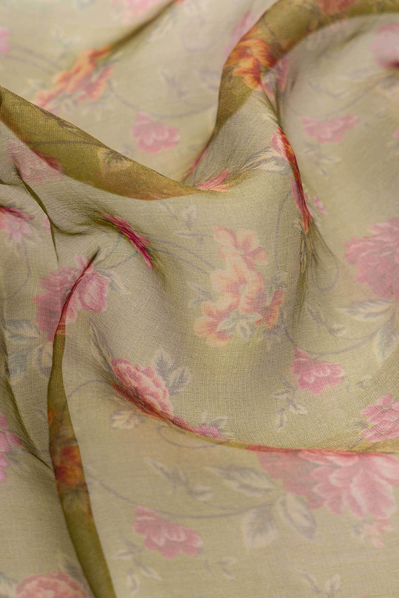 Mehandi Green Organza Silk Dress Material