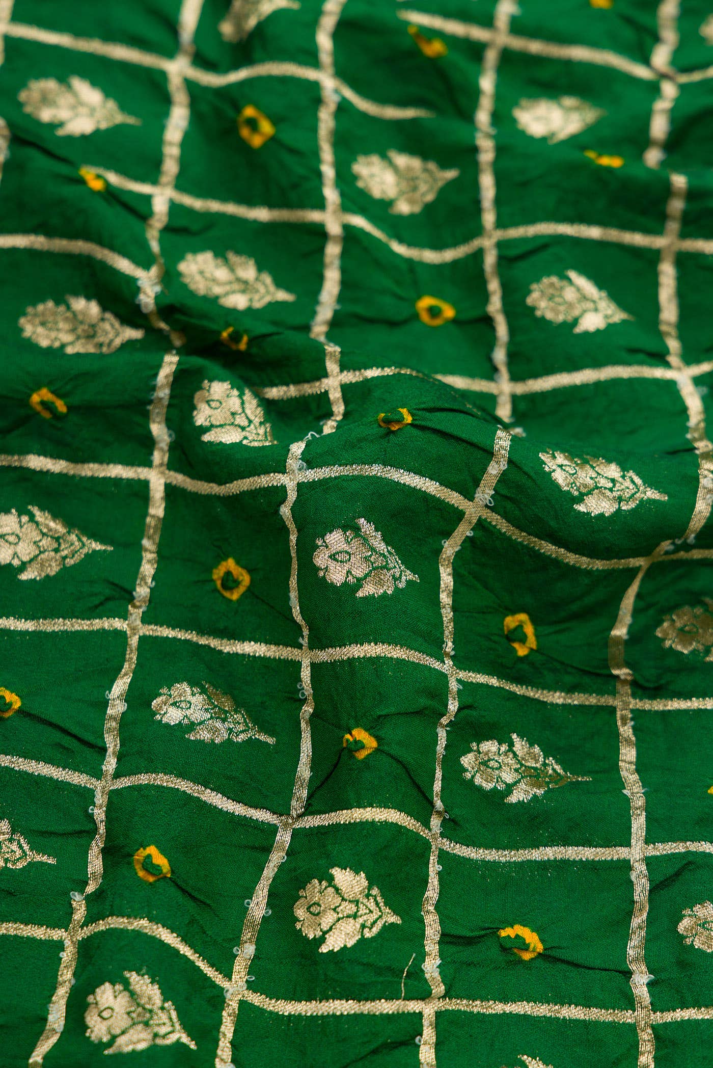 Green Bandhani Silk Dress Material