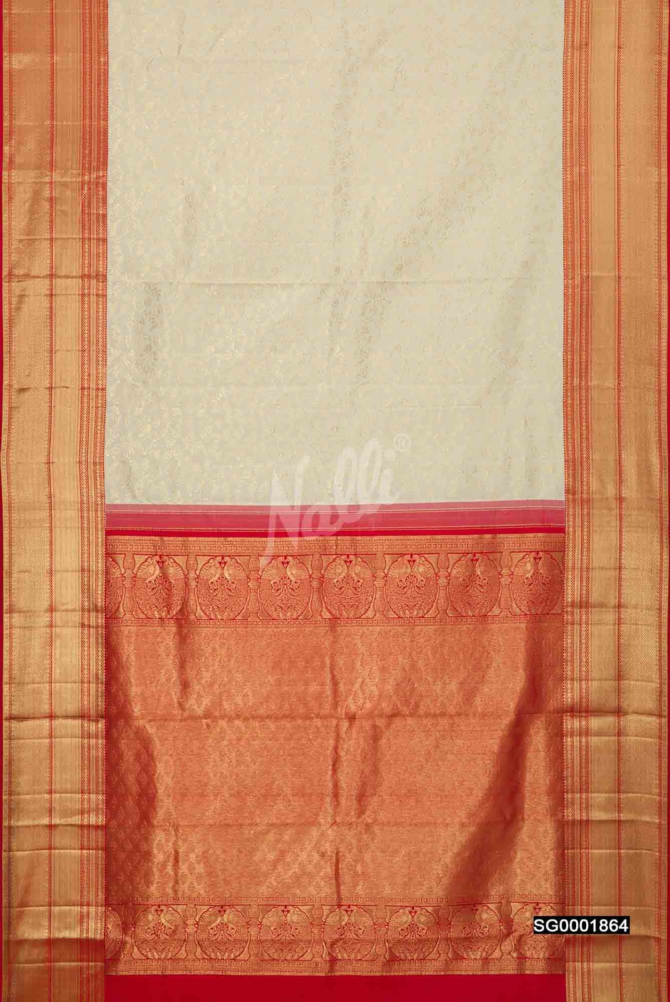 Off White Kanchipuram Silk Saree