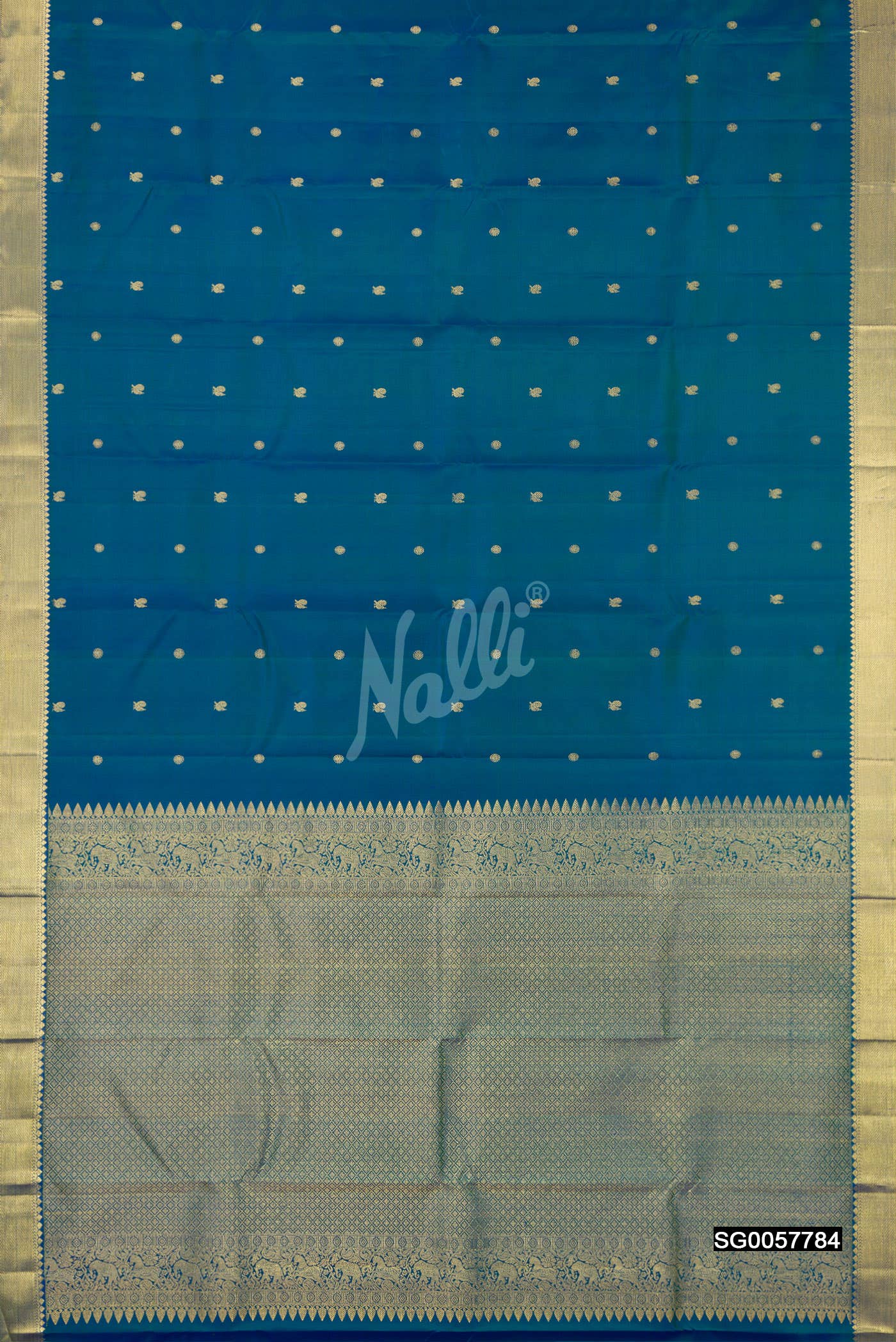 Peacock Blue Kanchipuram Silk Saree