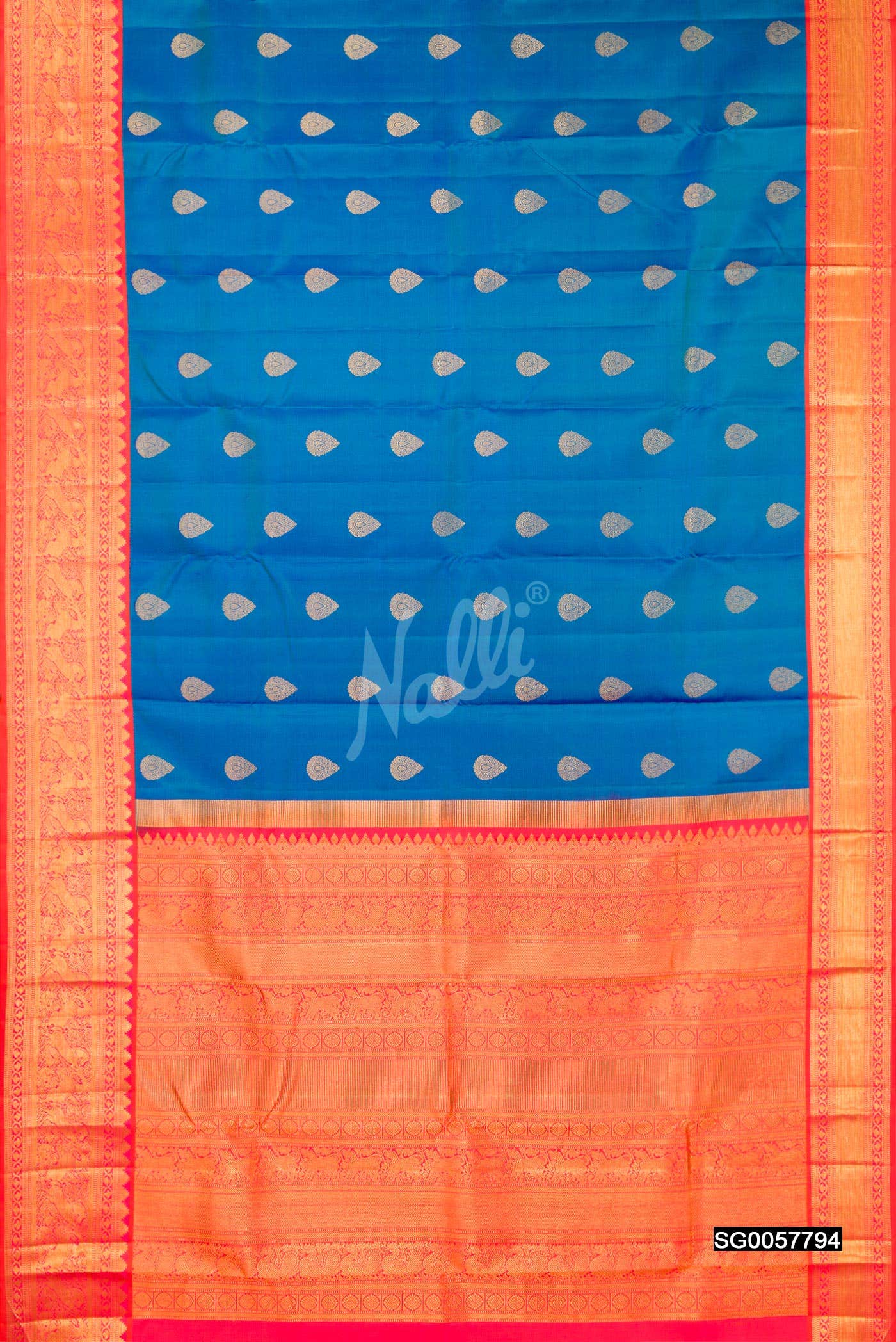 Peacock Blue Kanchipuram Silk Saree