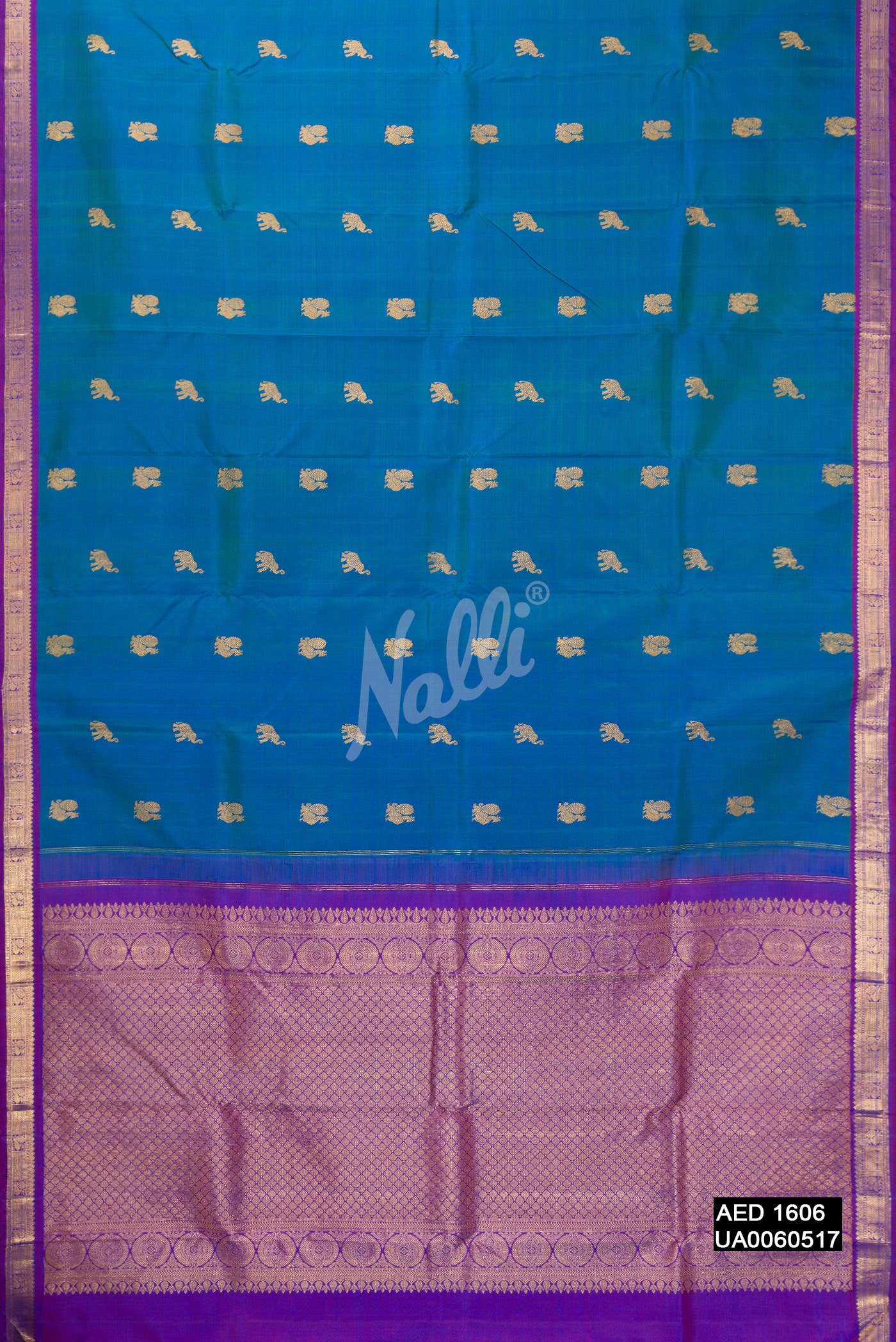 Peacock Blue Kanchipuram Silk Saree