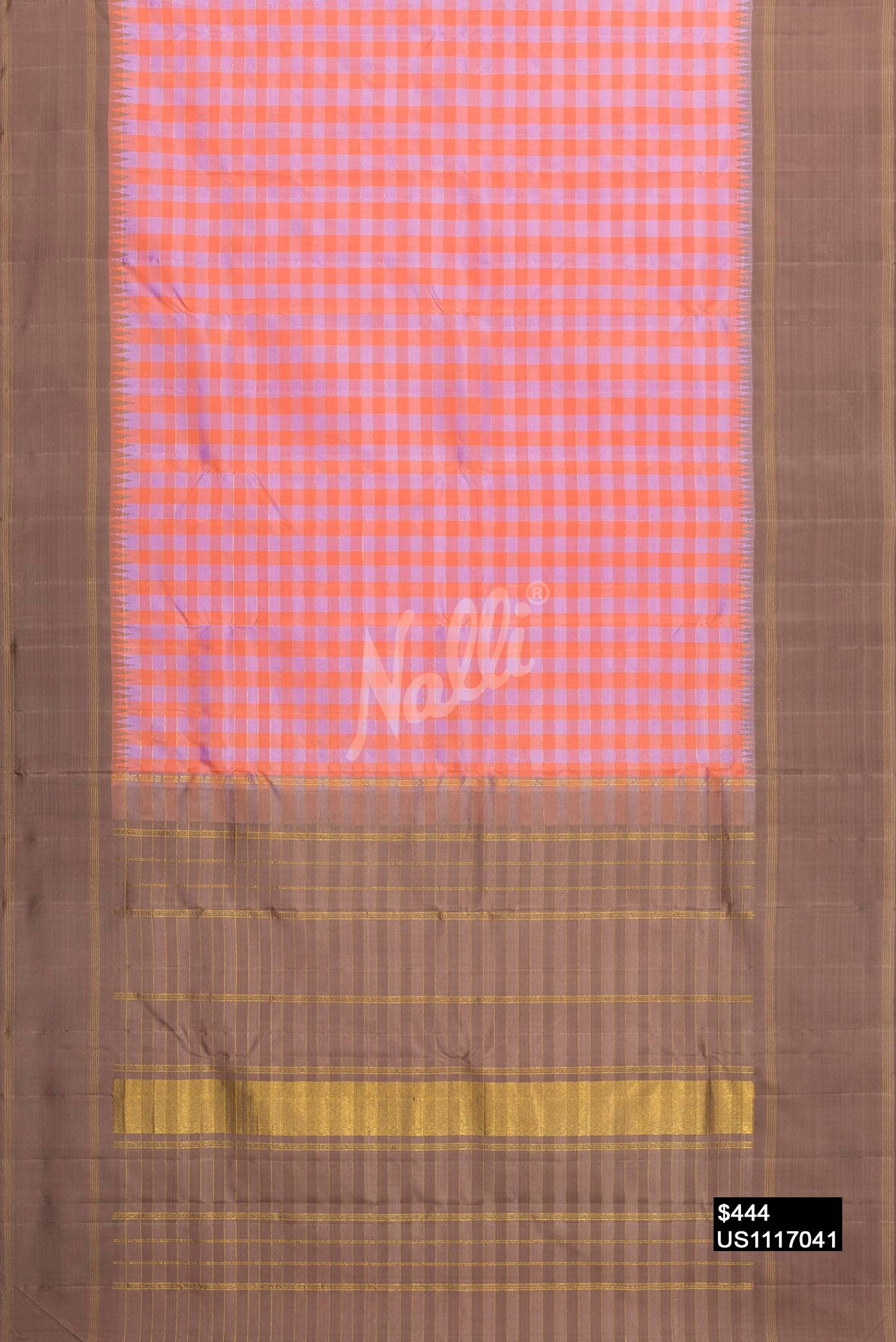Lavender and Peach Kanchipuram Silk Saree