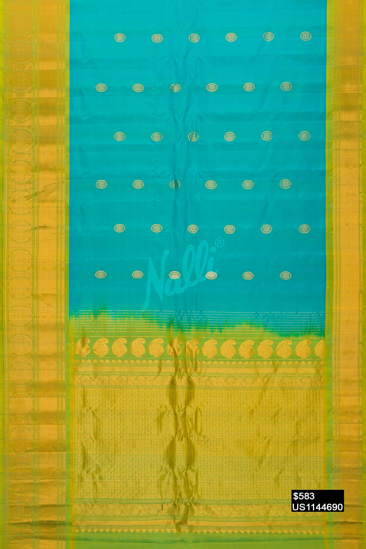 Peacock Blue Gadwal Silk Saree