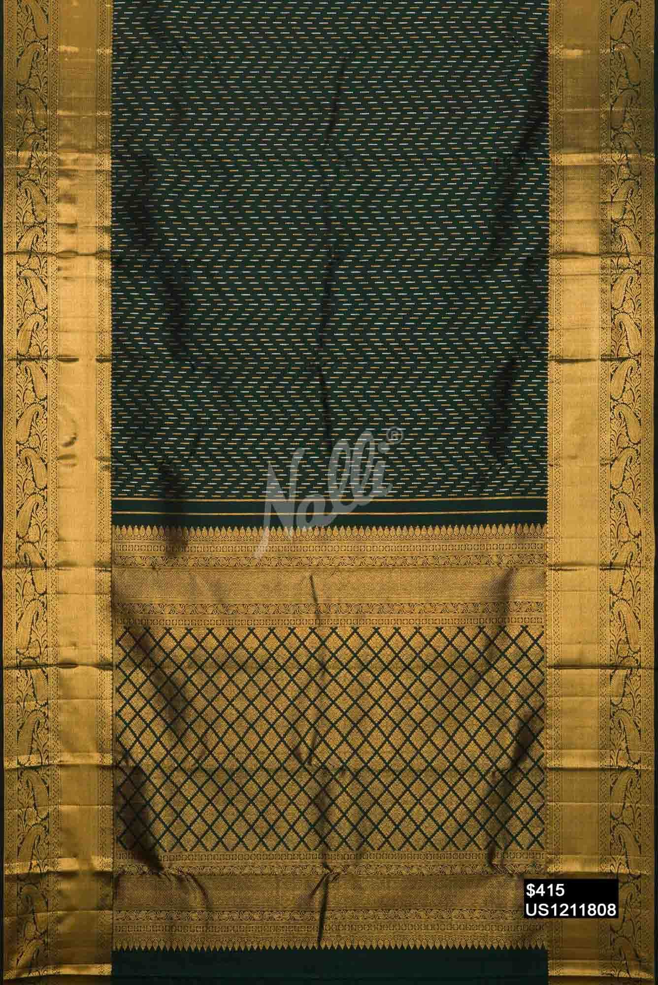 Bottle Green Kanchipuram Silk Saree