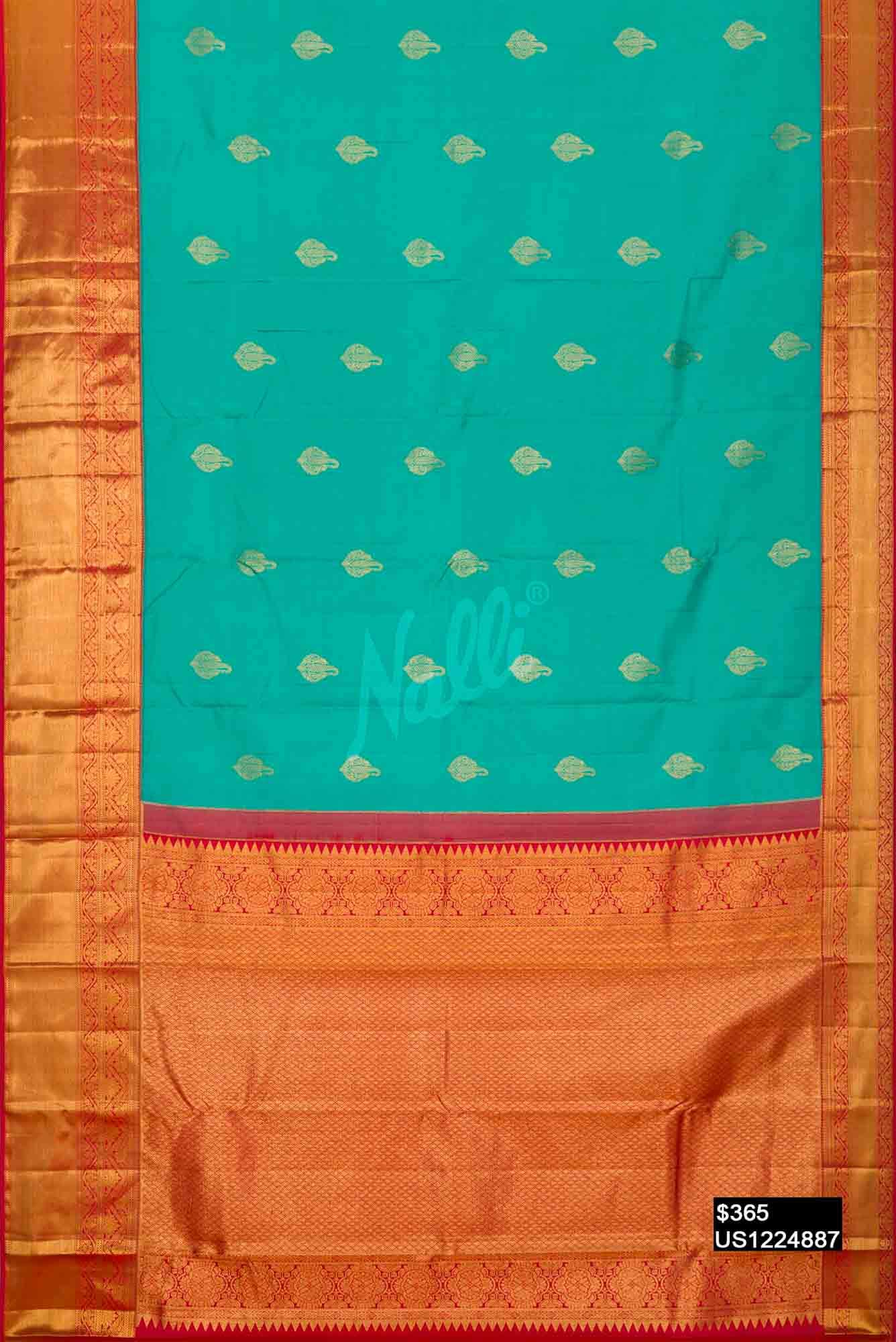 Sea Green Kanchipuram Silk Saree