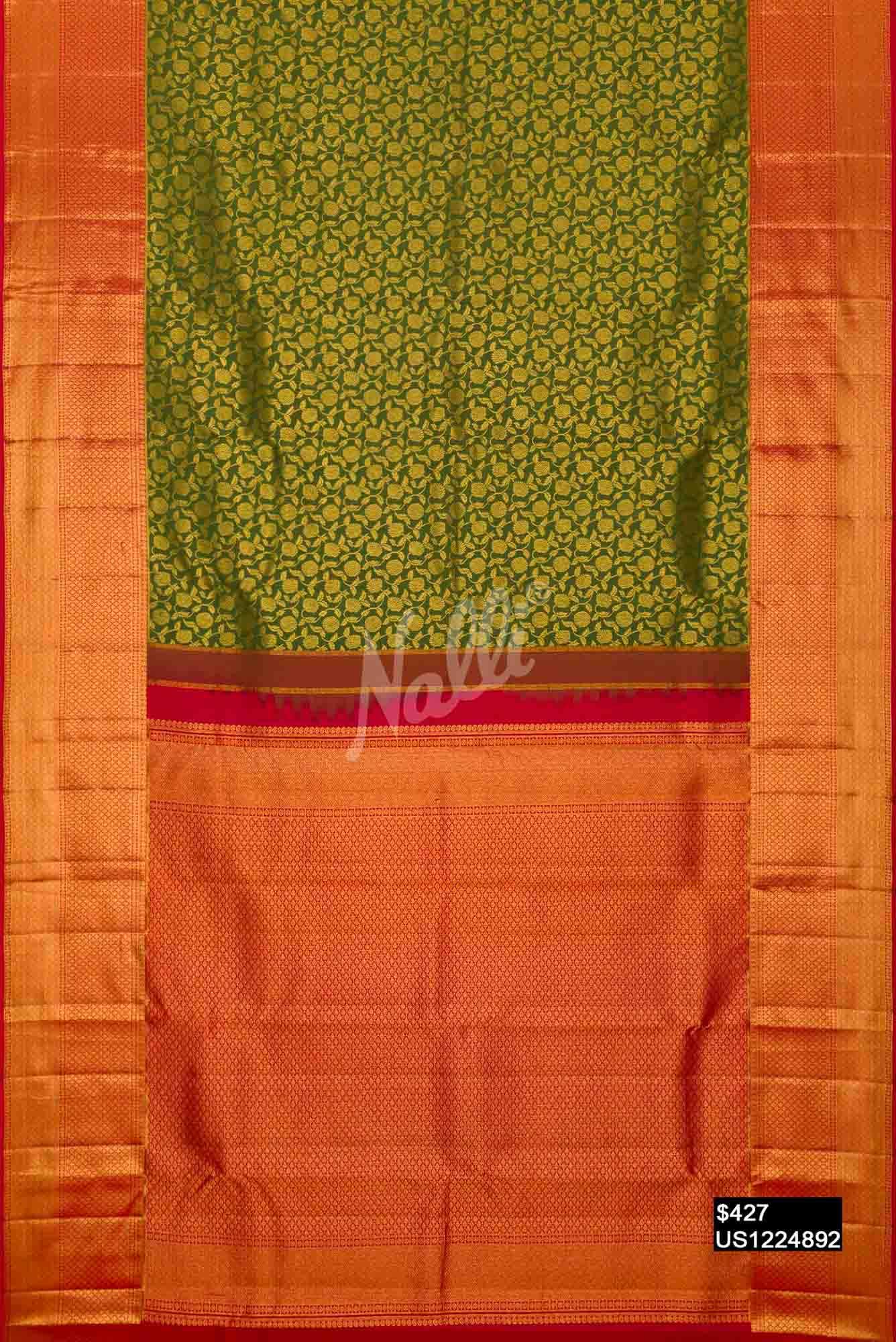 Mehandi Green Kanchipuram Silk Saree