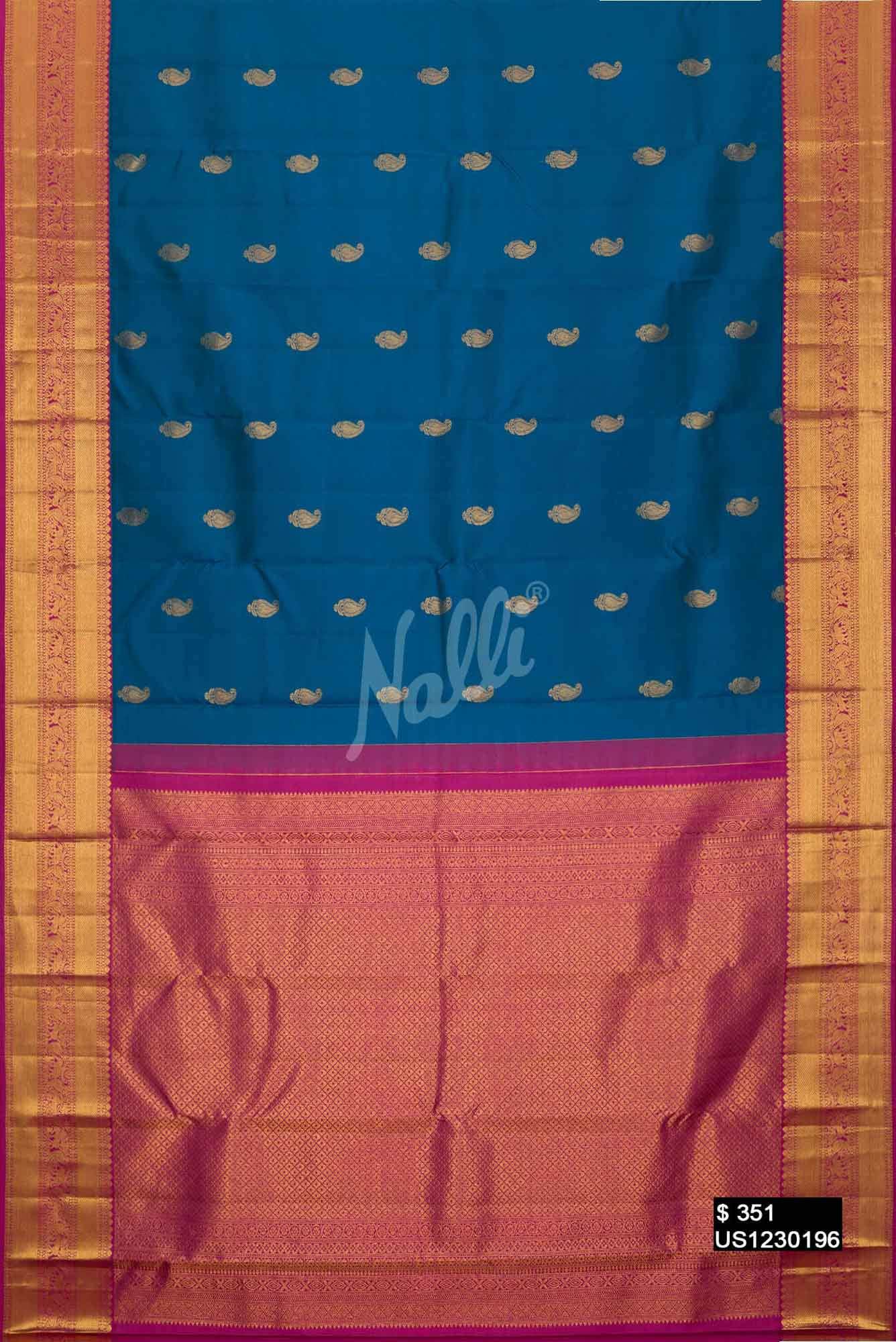 Peacock Blue Kanchipuram Silk Saree