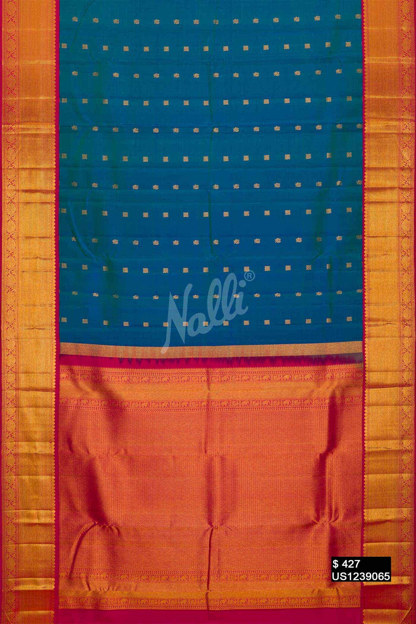 Peacock Blue Kanchipuram Silk Saree