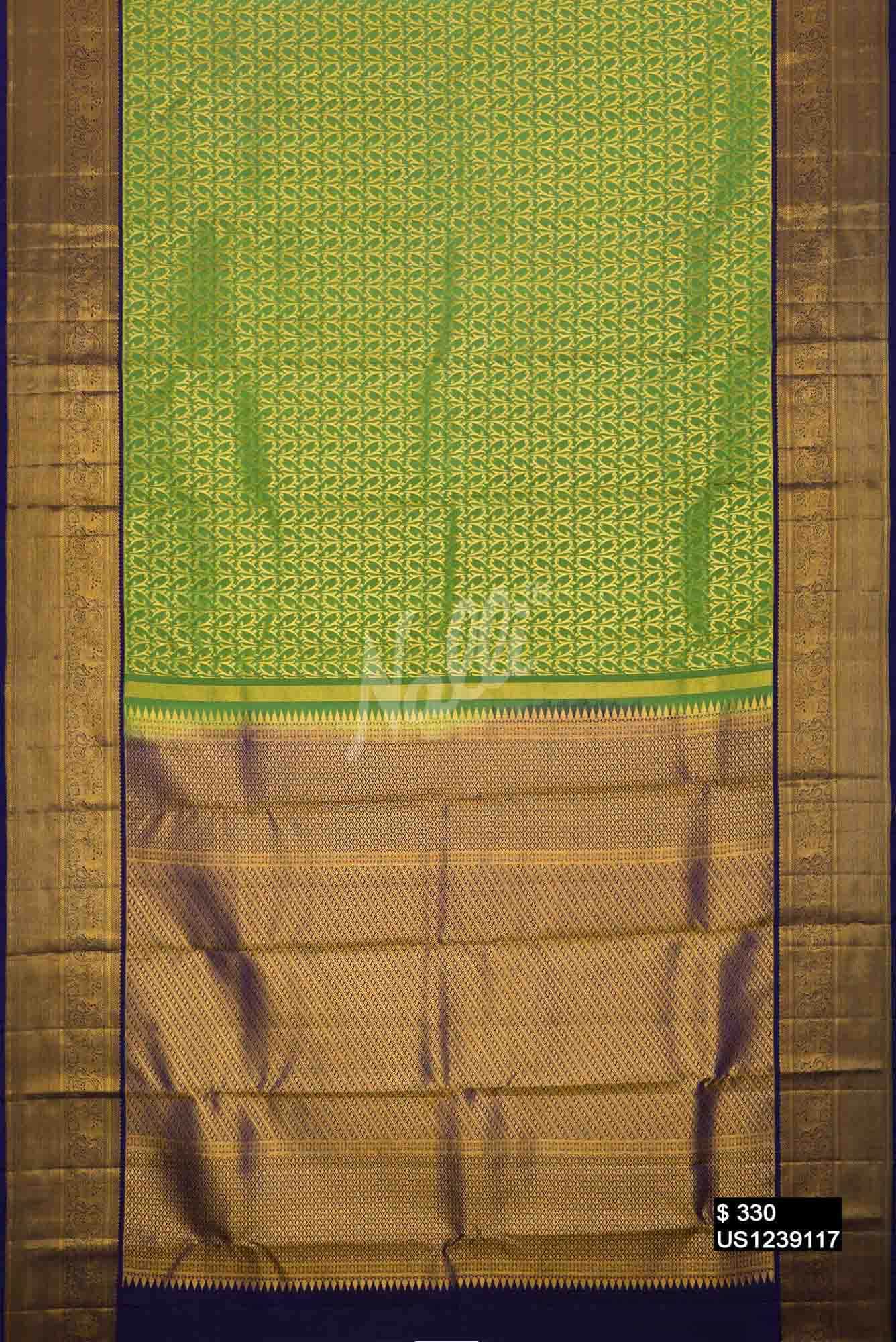 Parrot Green Kanchipuram Silk Saree