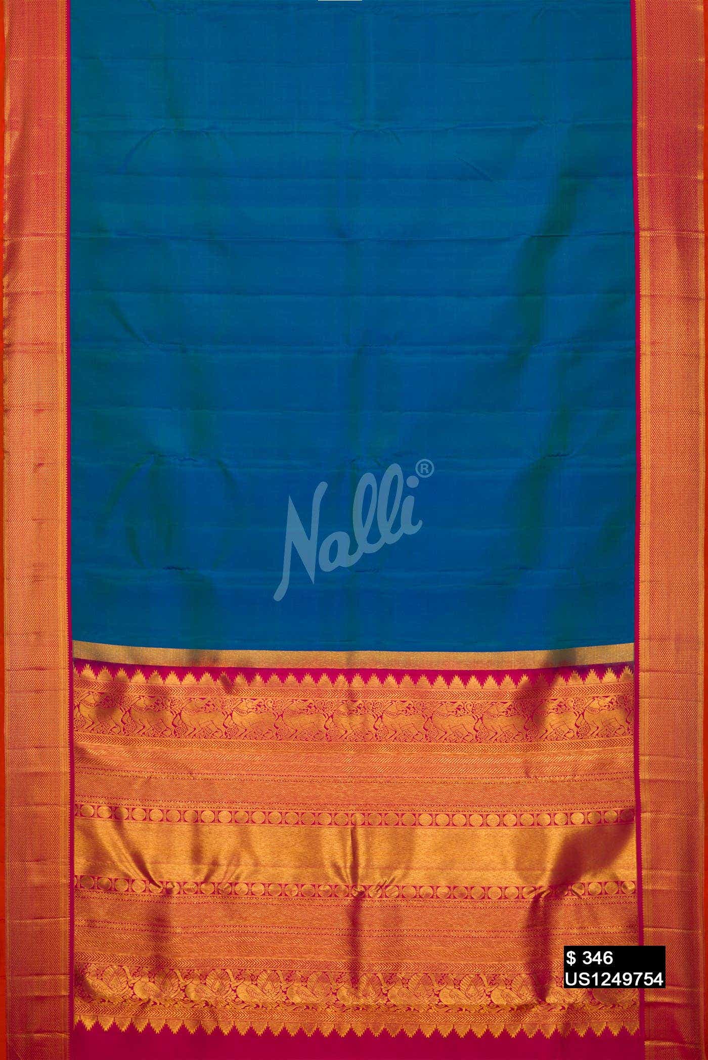 Peacock Blue Kanchipuram Silk Saree