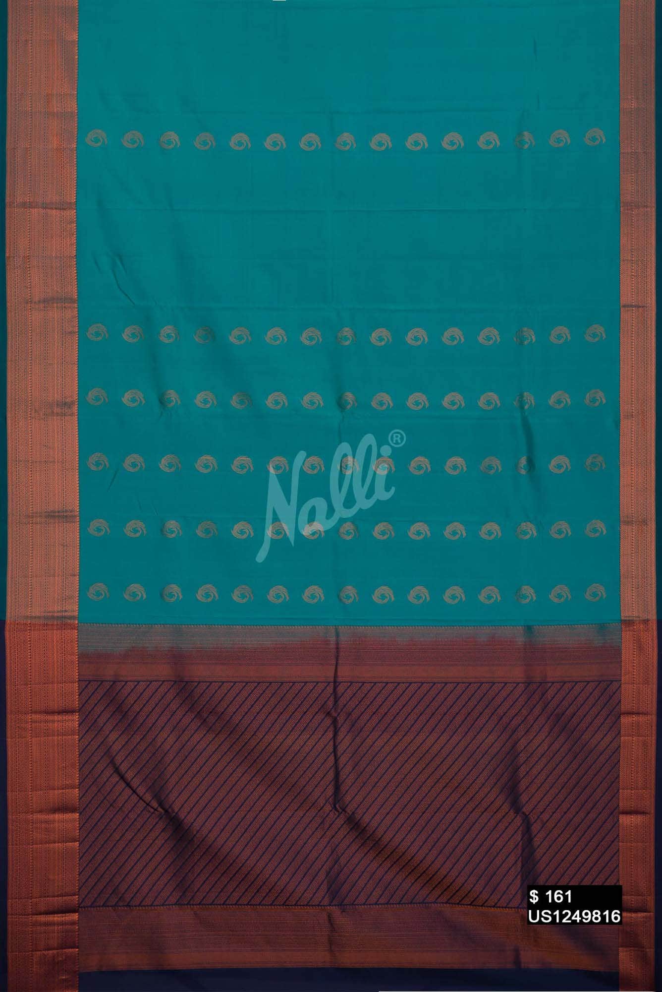 Peacock Blue Kanchipuram Silk Saree