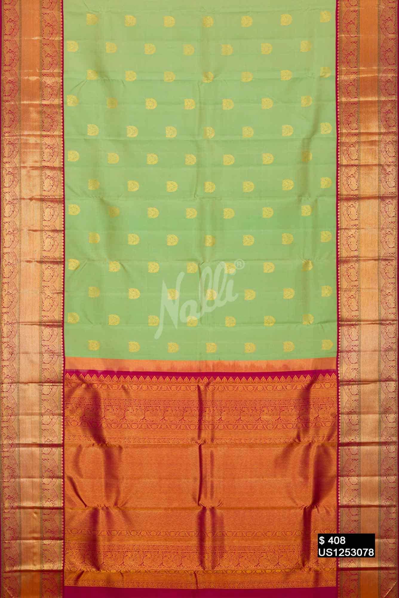 Pista Green Kanchipuram Silk Saree
