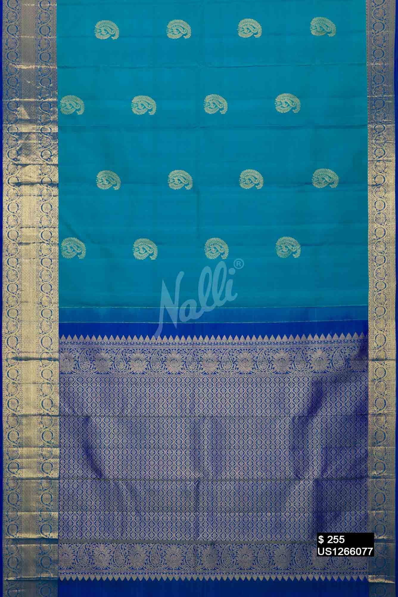 Peacock Blue Kanchipuram Silk Saree