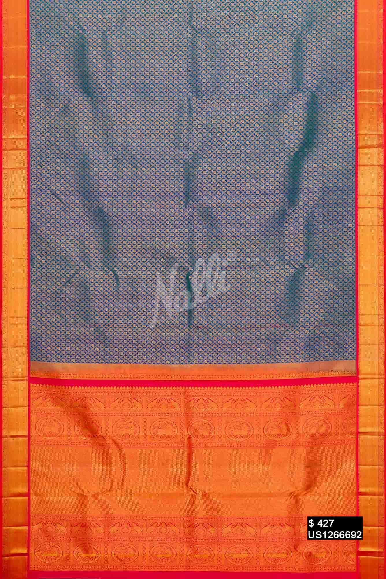 Peacock Blue Kanchipuram Silk Saree