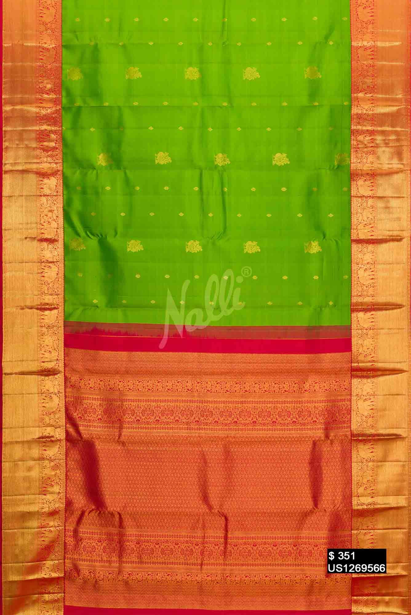 Parrot Green Kanchipuram Silk Saree