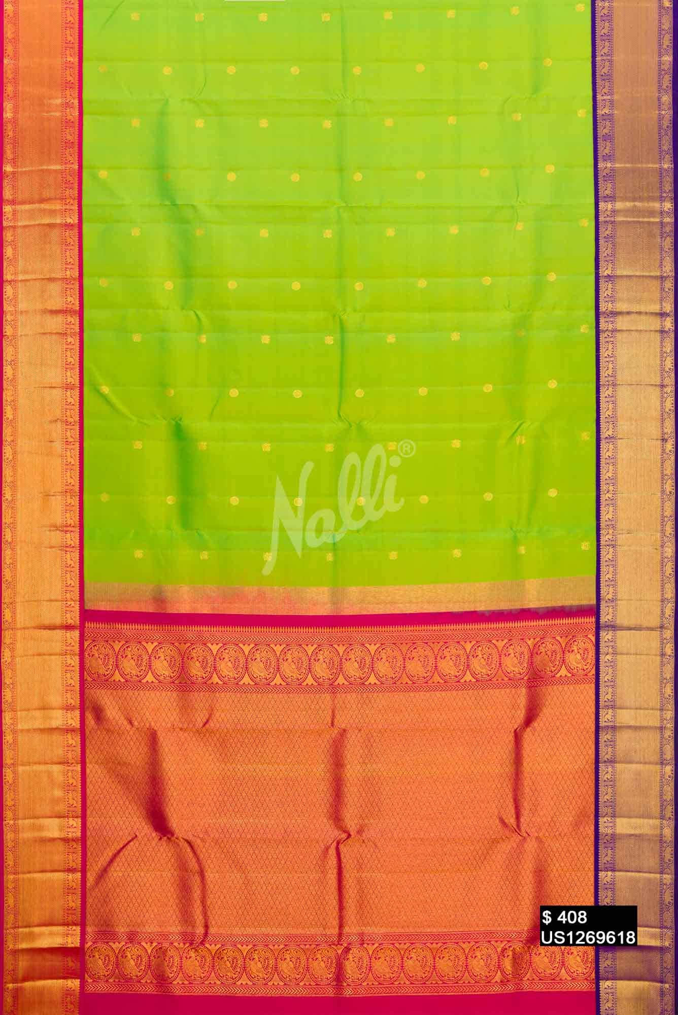 Parrot Green Kanchipuram Silk Saree