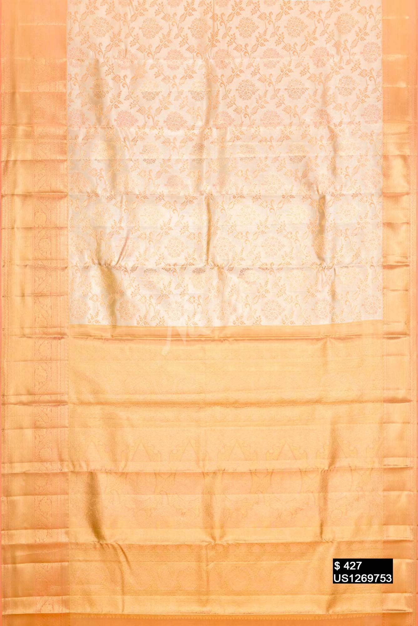Golden Peach Kanchipuram Tissue Silk Saree