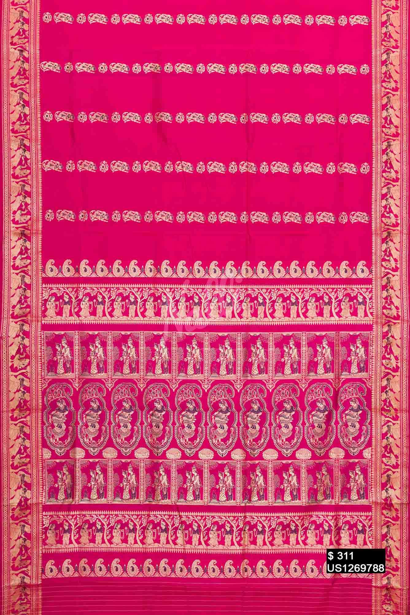 Dark Pink Baluchari Silk Saree
