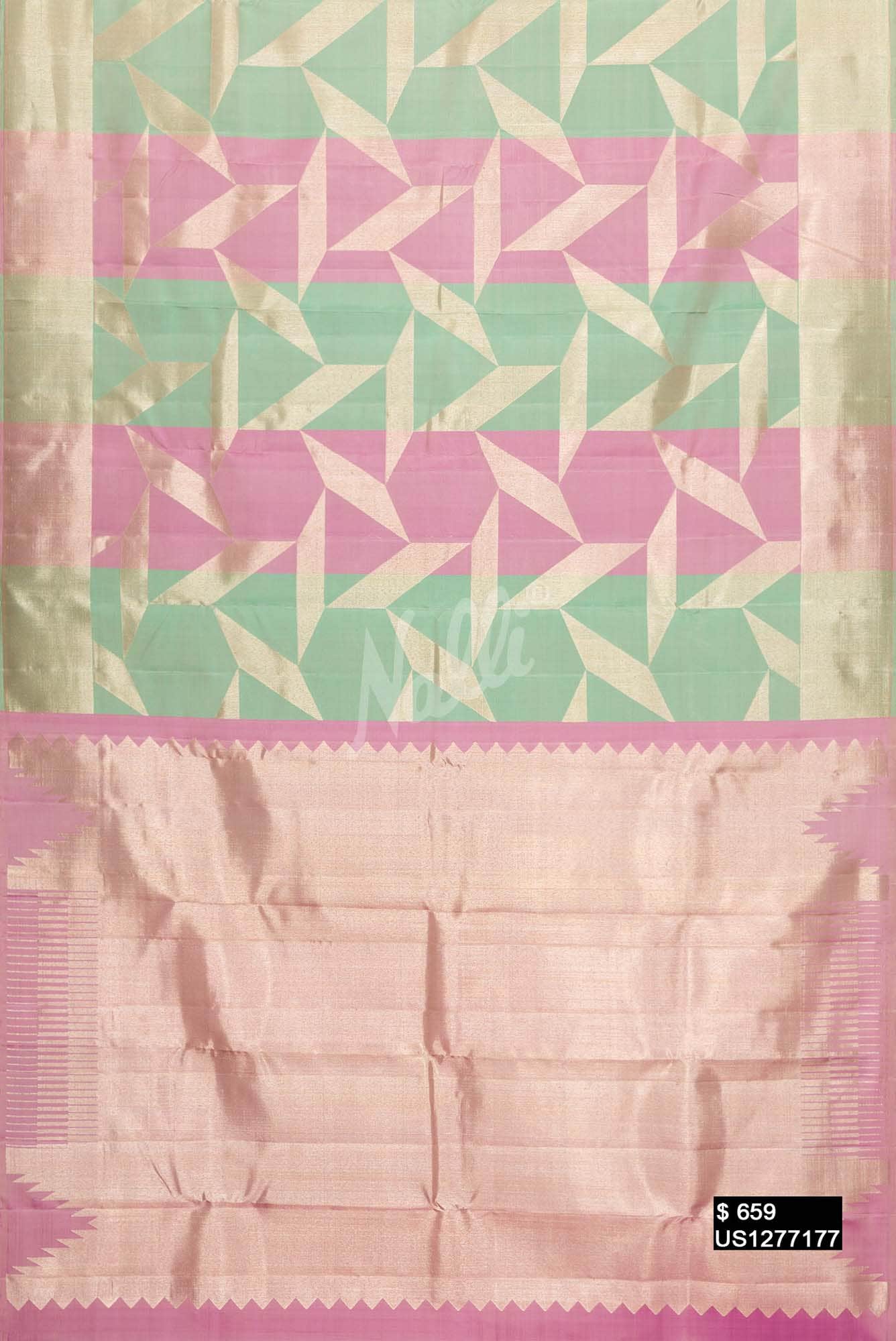 Pink and Pista Green Kanchipuram Silk Saree