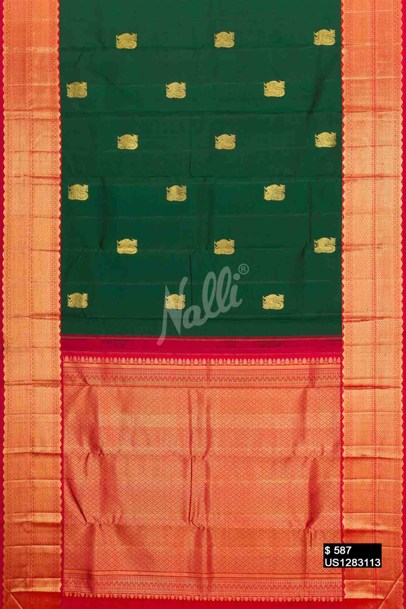 Bottle Green Kanchipuram Silk Saree