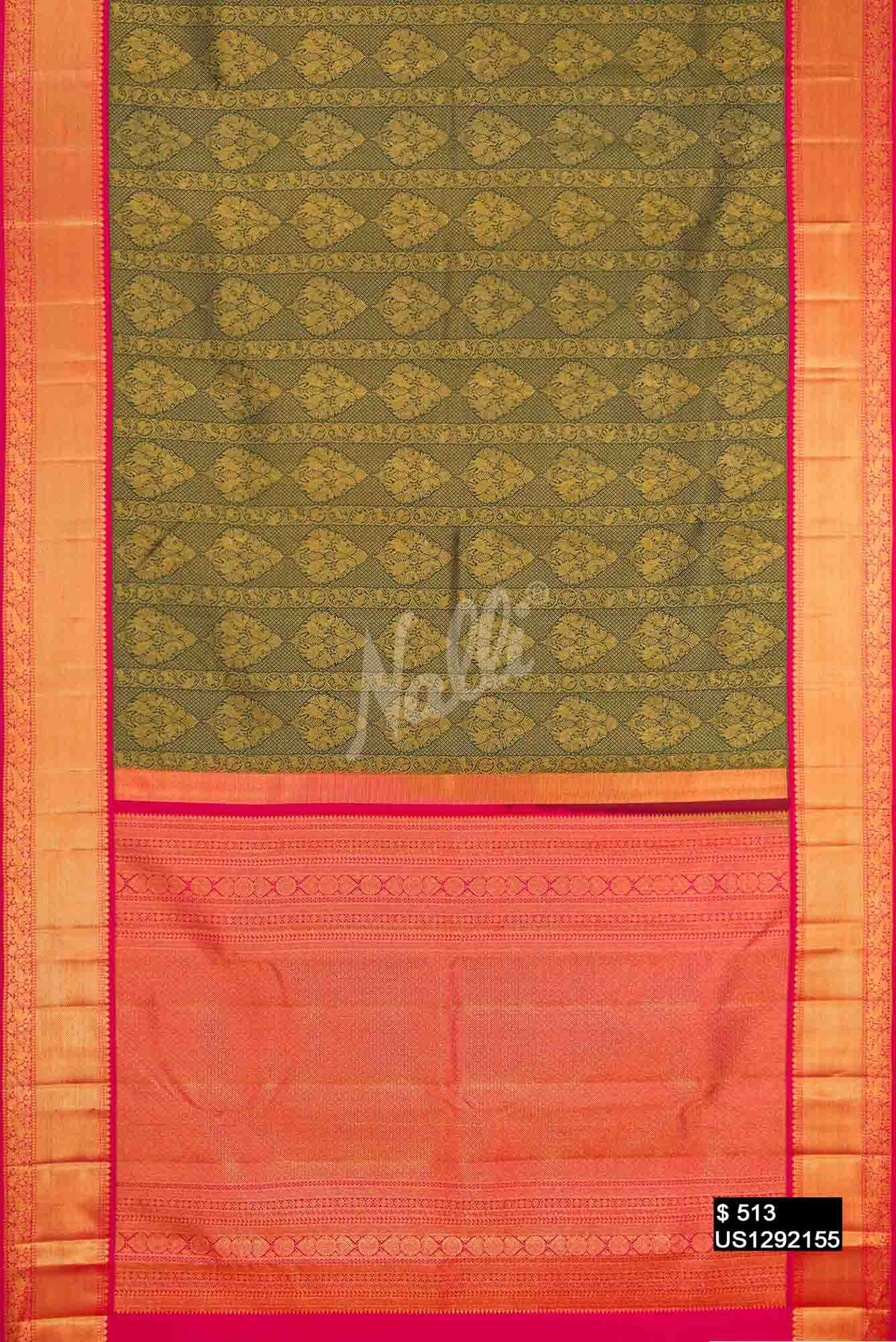Bottle Green Kanchipuram Silk Saree