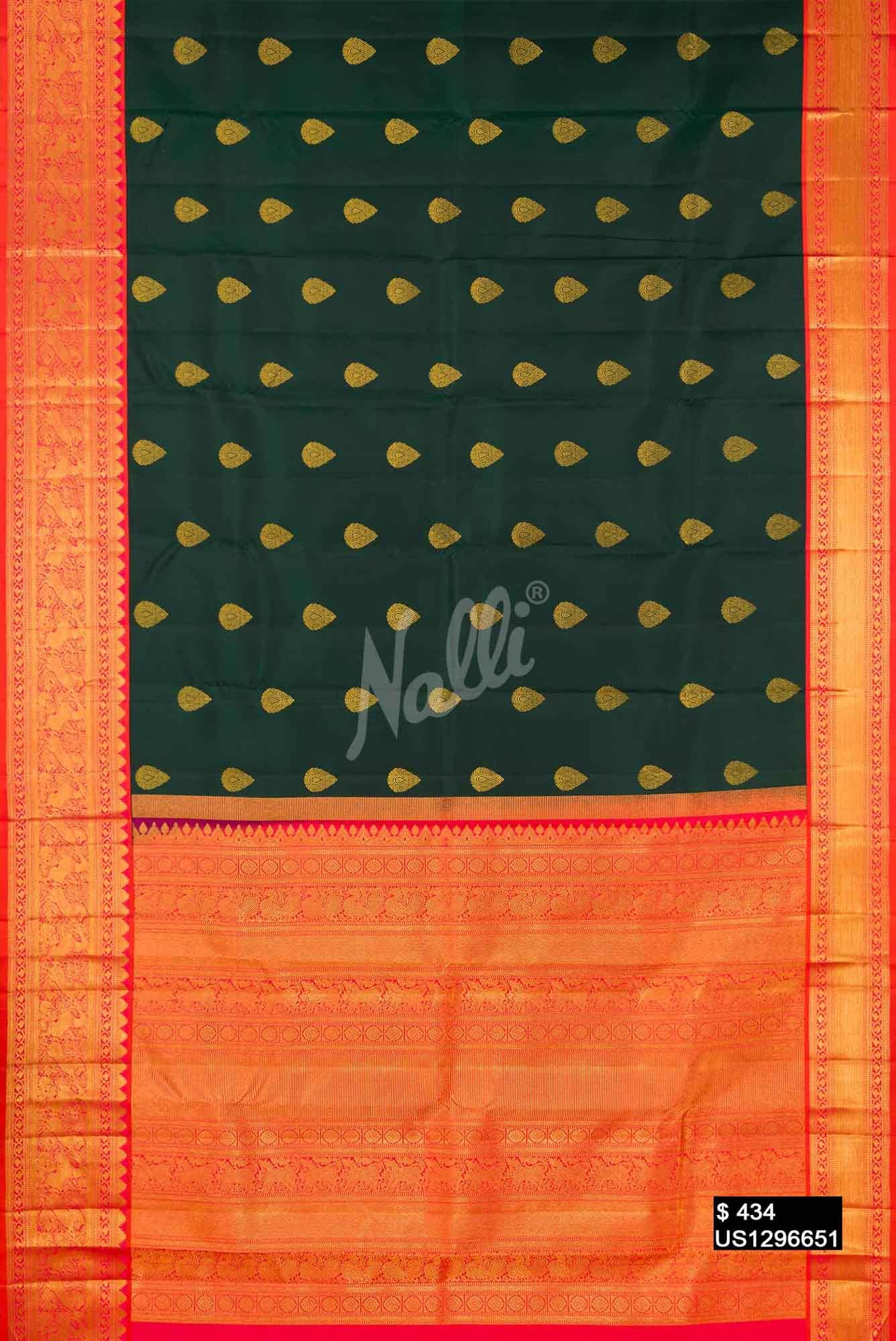 Bottle Green Kanchipuram Silk Saree