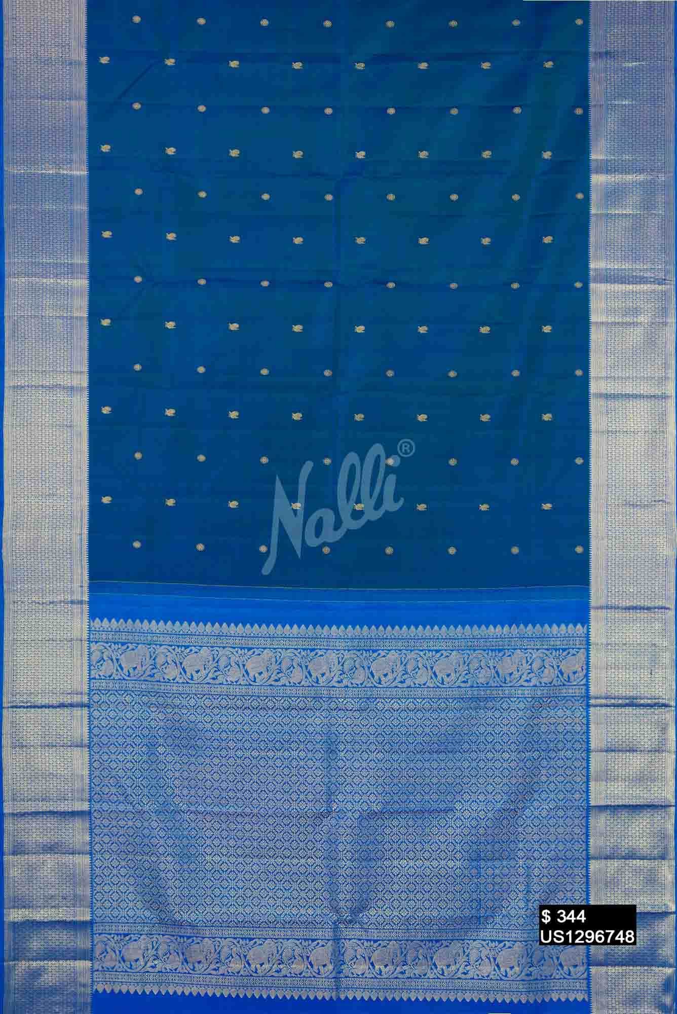 Peacock Blue Kanchipuram Silk Saree