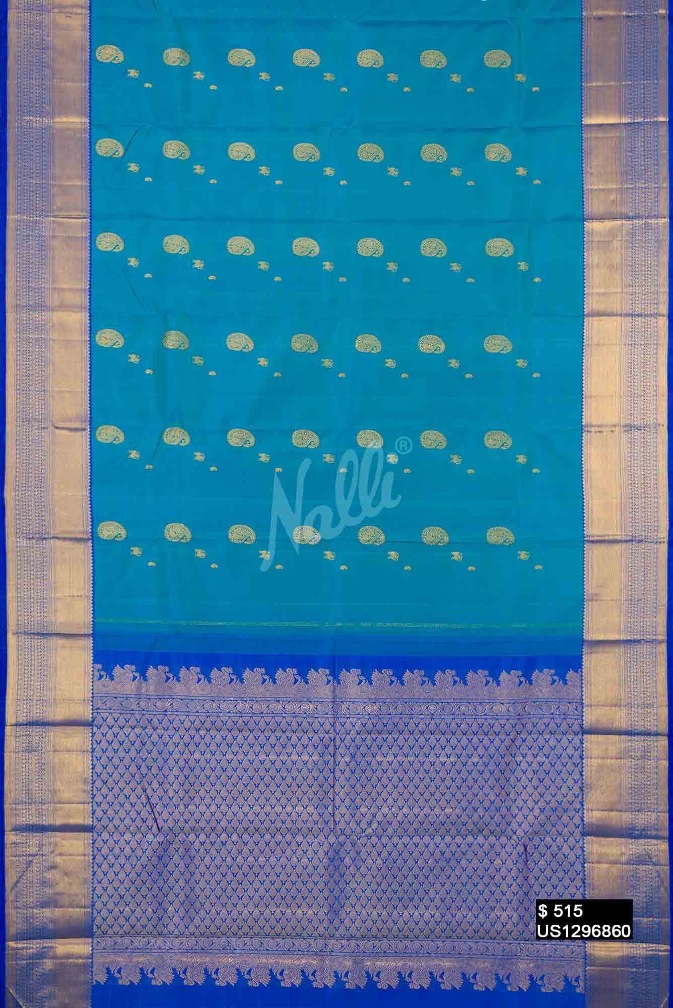 Peacock Blue Kanchipuram Silk Saree