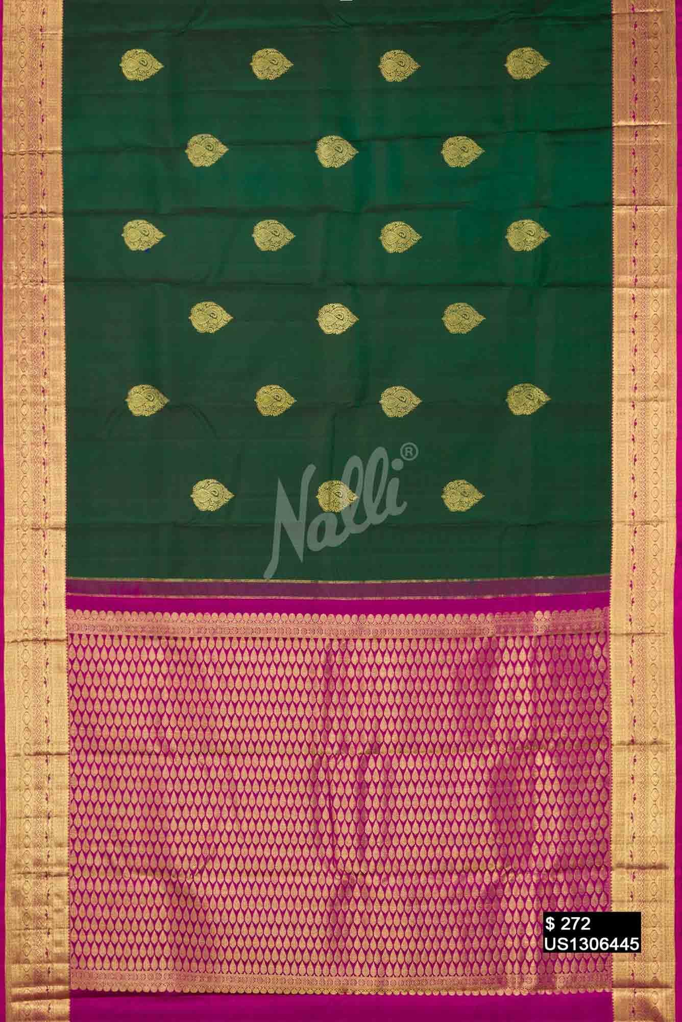 Bottle Green Kanchipuram Silk Saree