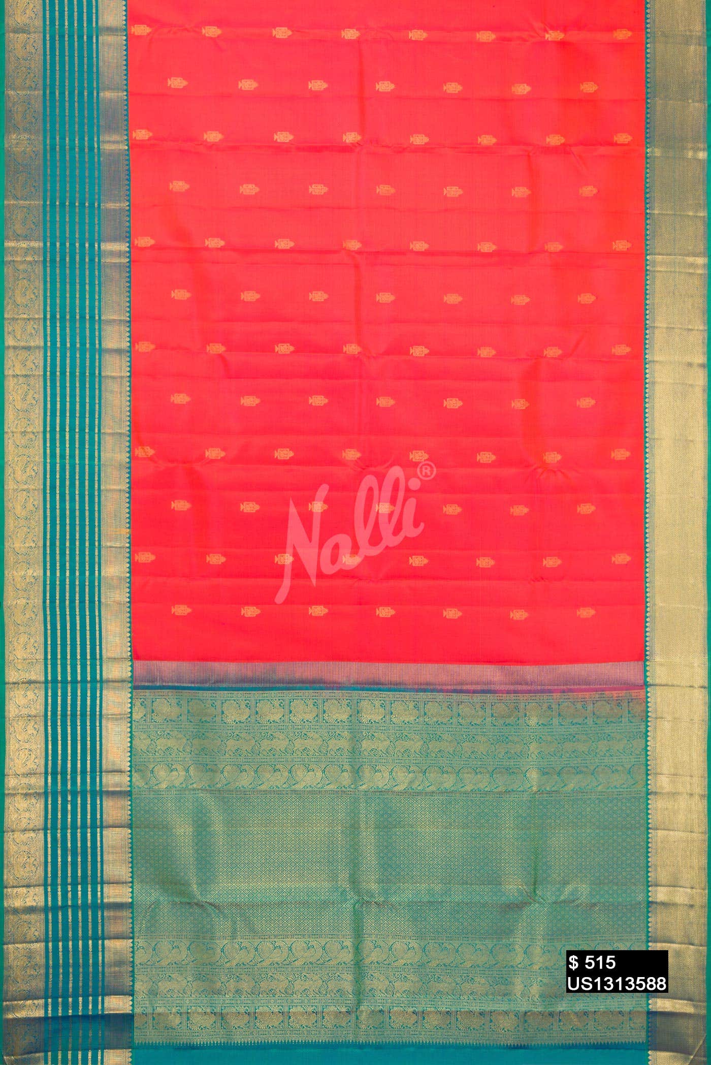Coral Kanchipuram Silk Saree