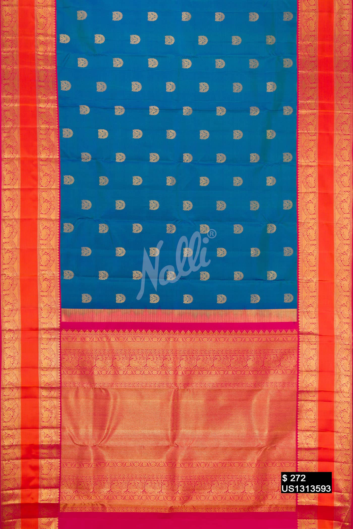 Peacock Blue Kanchipuram Silk Saree