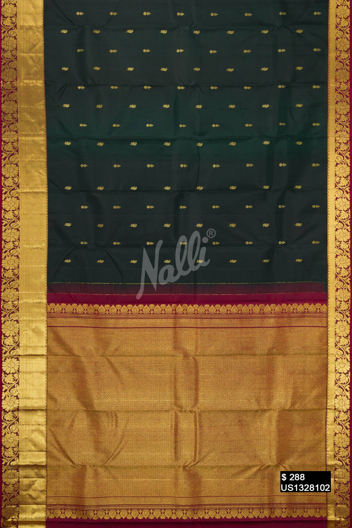 Bottle Green Kanchipuram Silk Saree
