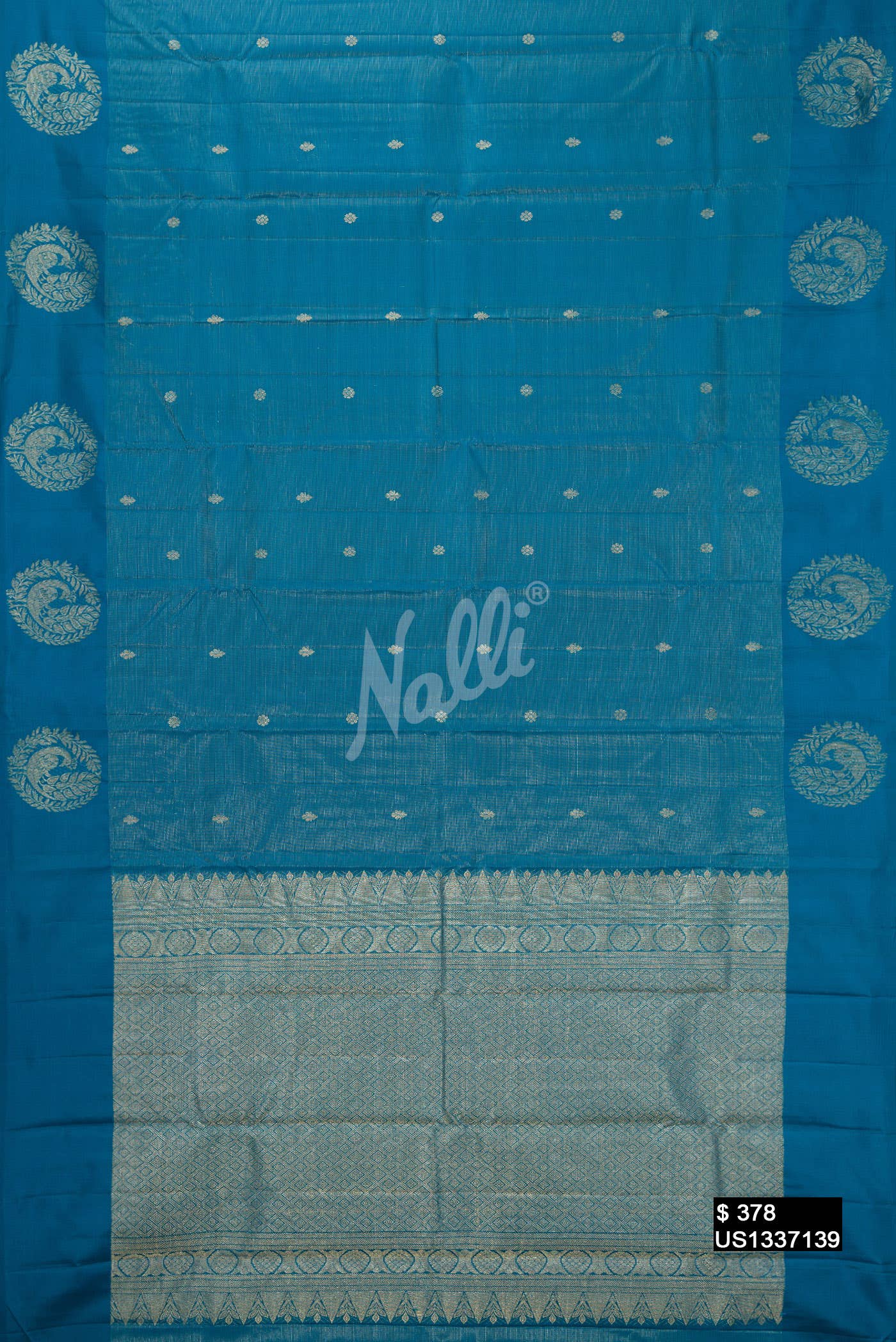 Peacock Blue Kanchipuram Silk Saree
