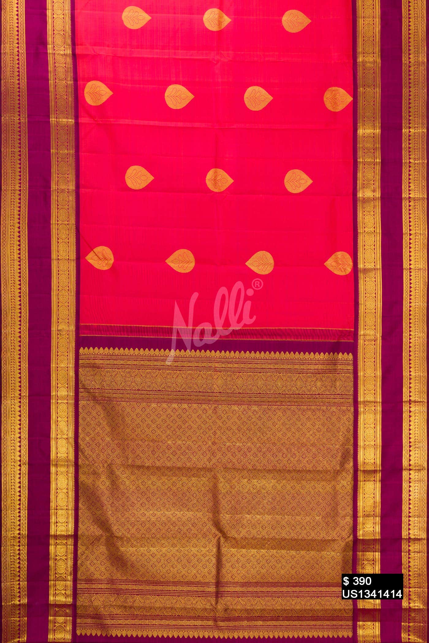 Coral Kanchipuram Silk Saree
