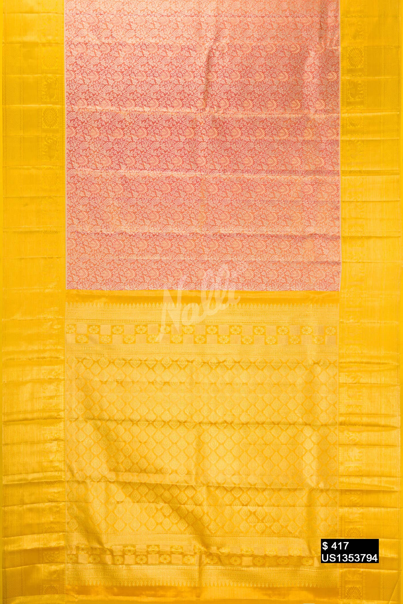 Golden Peach Kanchipuram Tissue Silk Saree