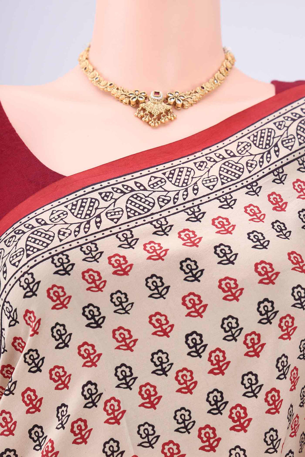 Border image of Beige Printed Silk Saree with Floral Print on the body and Printed Border. 