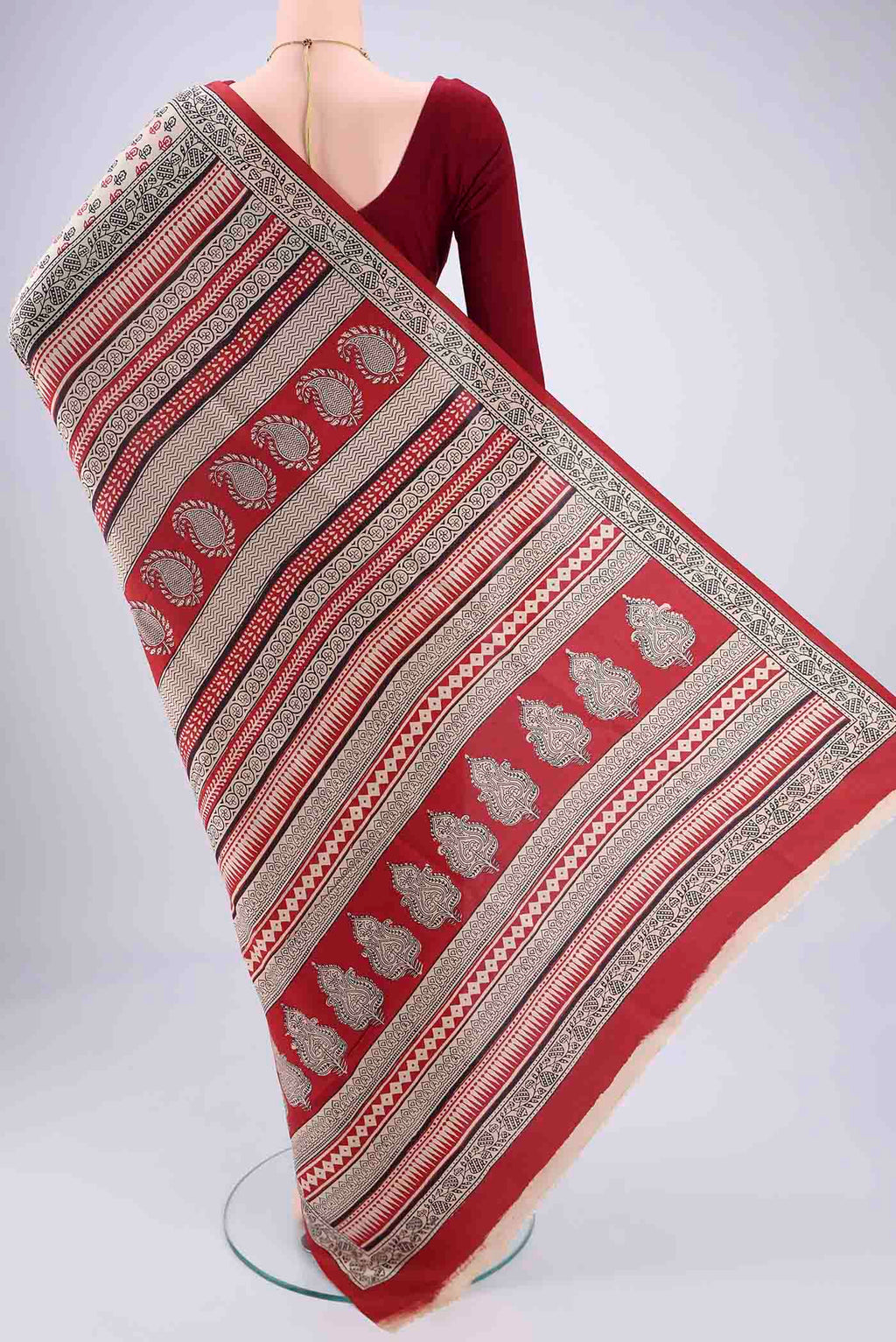 Flat view of Beige Printed Silk Saree with Floral Print on the body and Printed Border. 