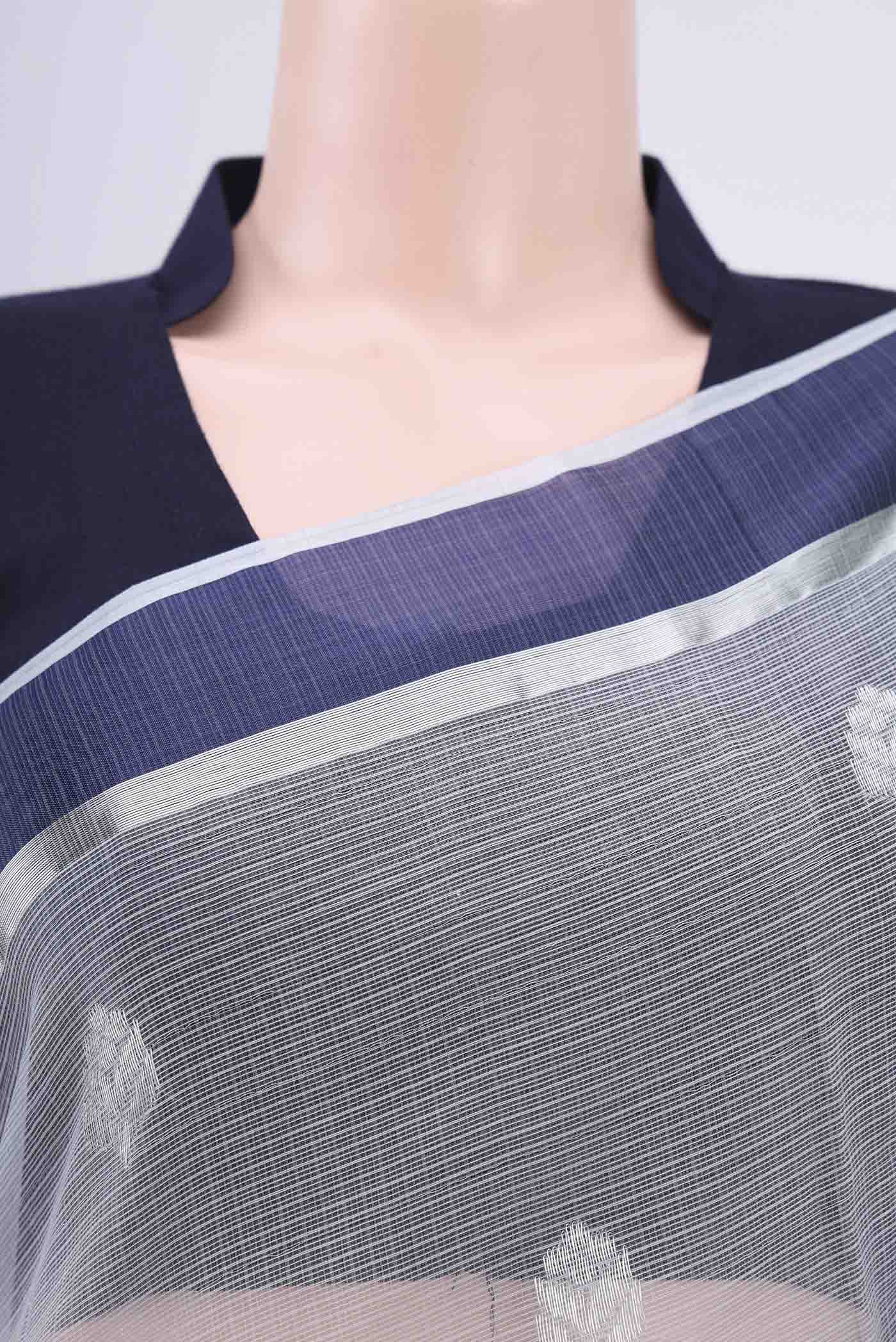 Border image of Pure Silk Pure Zari Grey Kota Cotton Saree with Zari And Thread Butta on the body and Zari Border. 