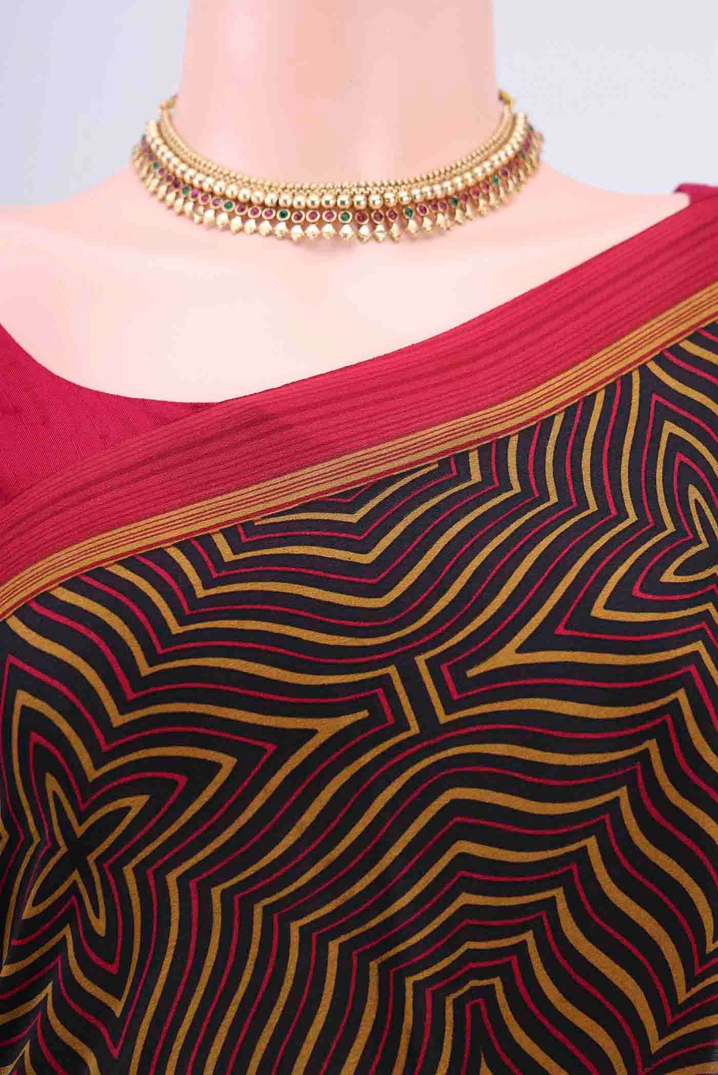 Border image of Black Mysore Crepe Saree with Floral Print on the body and Printed Border