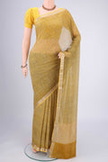 Light Green Mysore Chiffon Saree with Floral Print on the body and Zari Border.  displayed on a mannequin