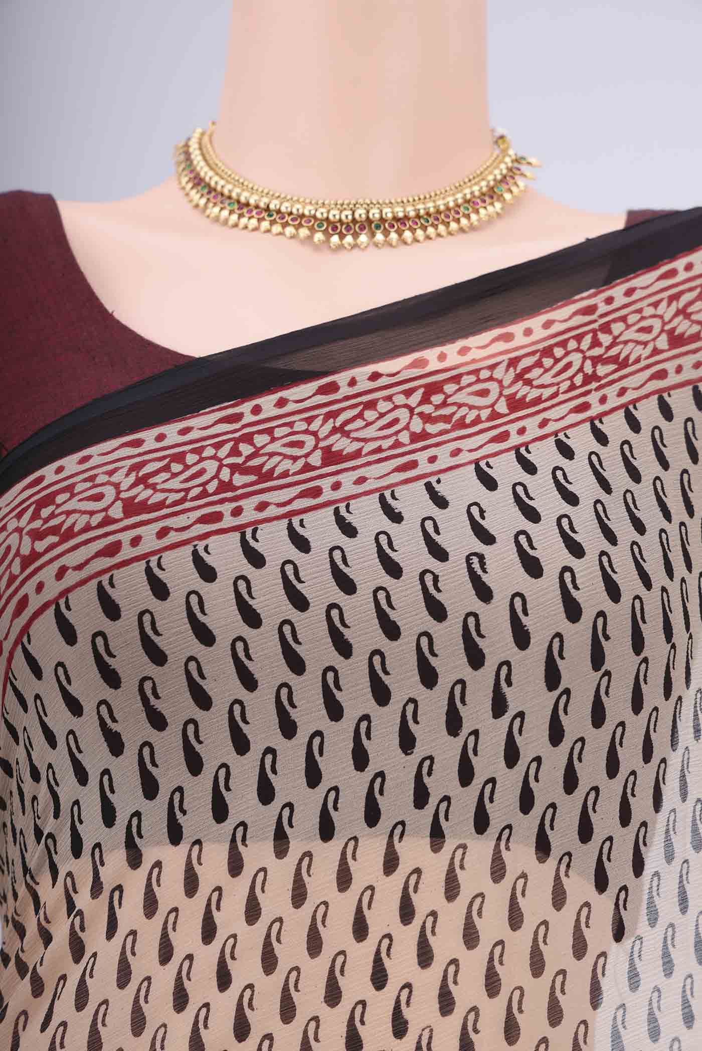 Border image of Beige Mysore Chiffon Saree with Floral Print on the body and Printed Border. 