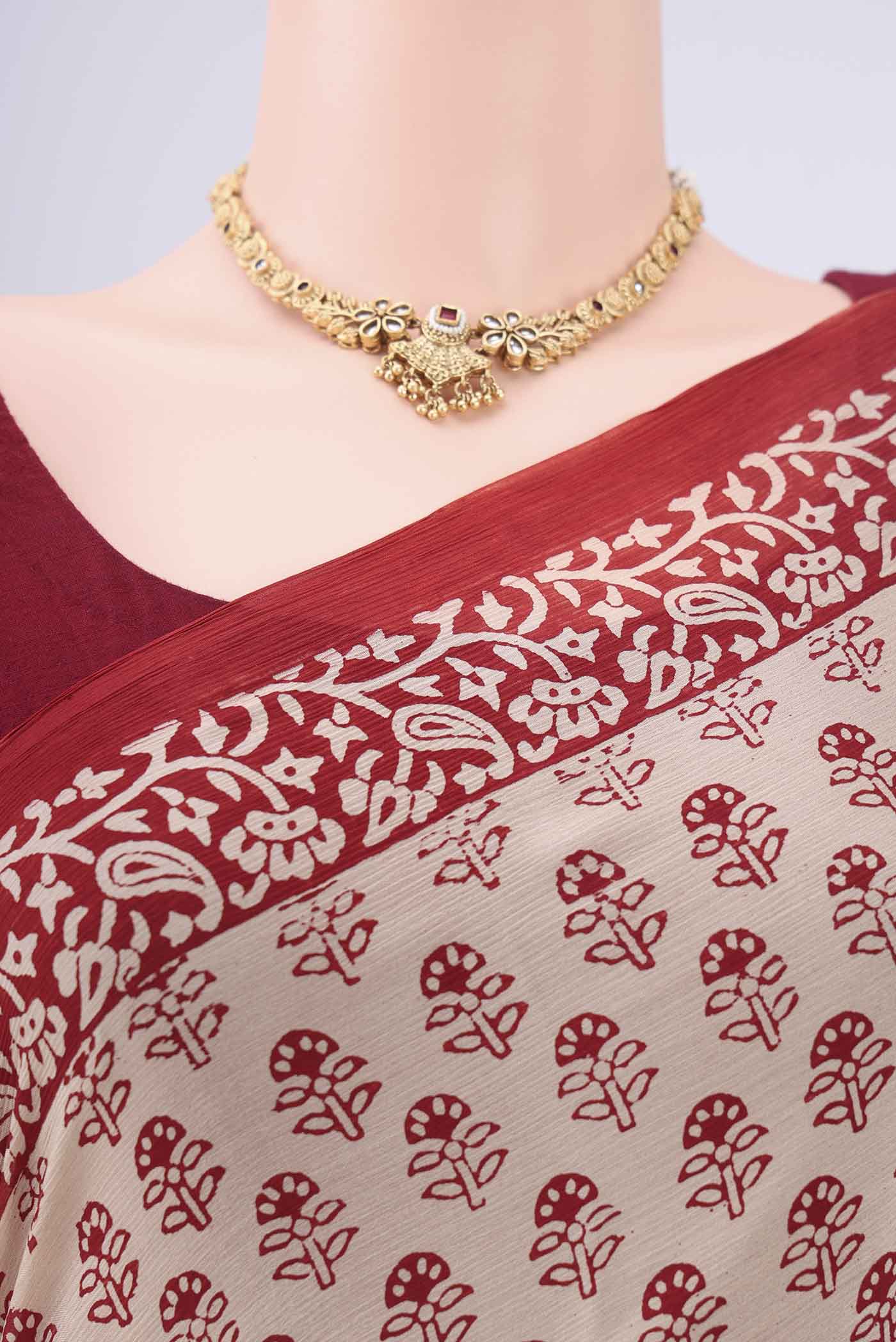Border image of Beige Mysore Chiffon Saree with Floral Print on the body and Printed Border. 
