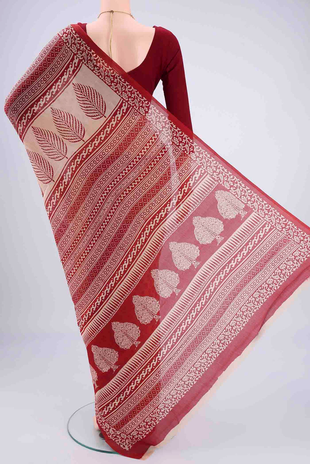 Flat view of Beige Mysore Chiffon Saree with Floral Print on the body and Printed Border. 