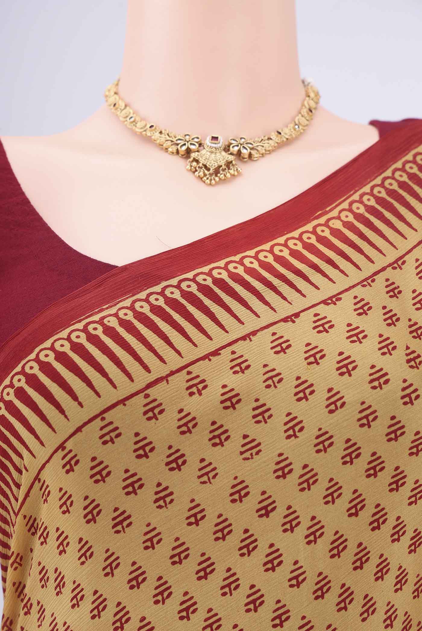 Border image of Mustard Mysore Chiffon Saree with Floral Print on the body and Printed Border. 