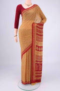 Mustard Mysore Chiffon Saree with Floral Print on the body and Printed Border.  displayed on a mannequin